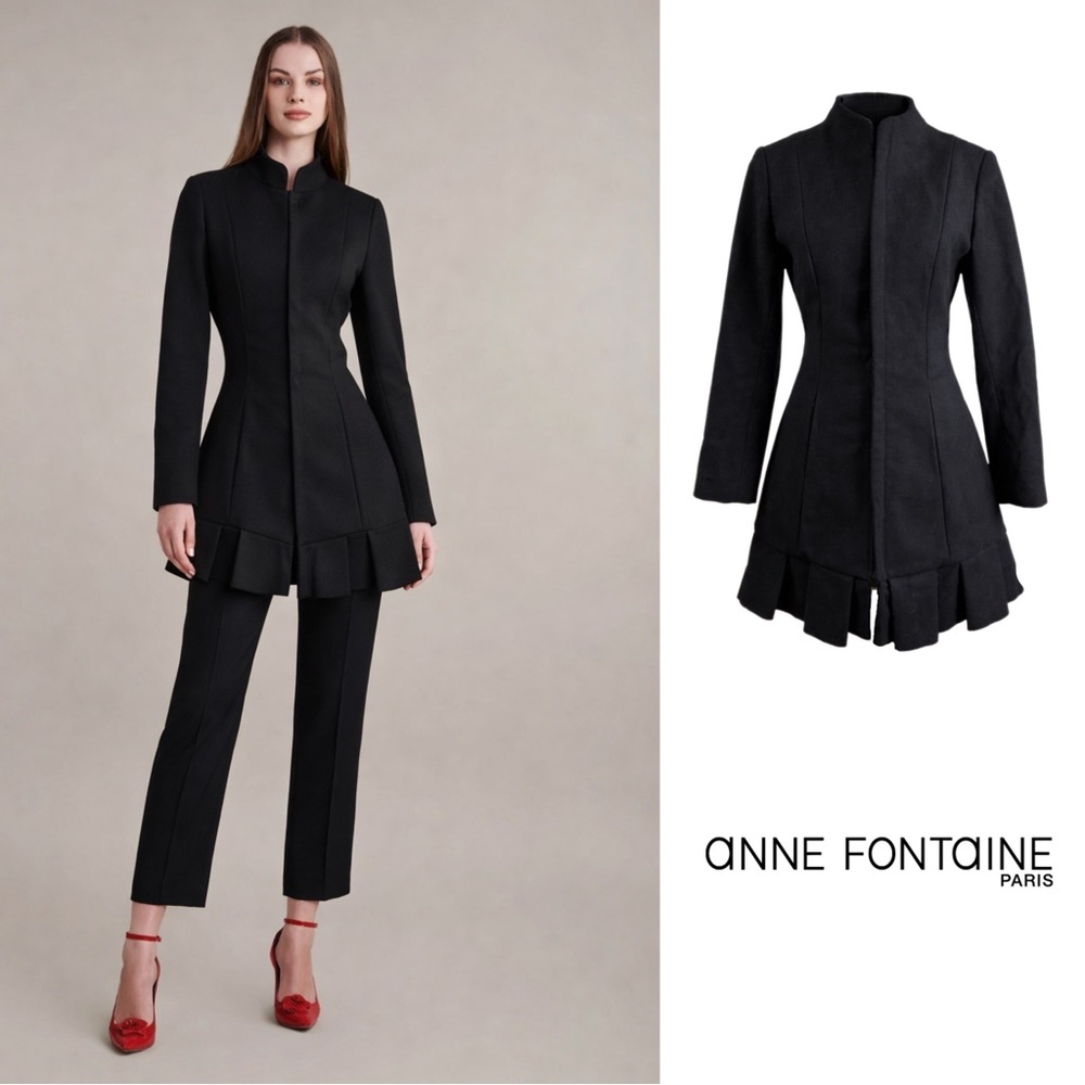 NEW Anne Fontaine Black Romea Pleated Peacoat
